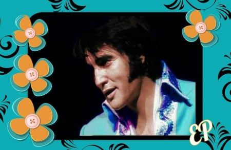 ELvis Presley  in Aqua - orange, elvis, black, aqua