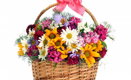 * Spring bouquet * - flowers, colorful, basket, ribbon, spring, colors