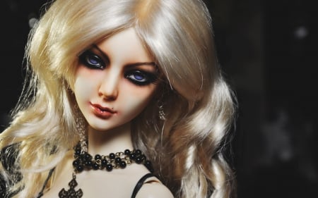 ♥ - black, necklace, girl, blonde, BJD, gothic, blue eyes, doll