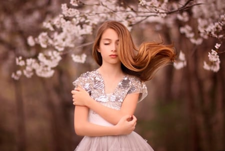 Dreamer - princess, beauty, hands, trees, girl, face, beautiful, sweet, flowers, dreamer, sweetness