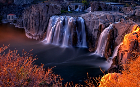 Shoshone Falls, Iowa - beautiful, river, waterfalls, dusk, rocks