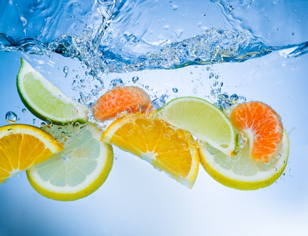 Fruits - water, lime, orange, fruits, lemon