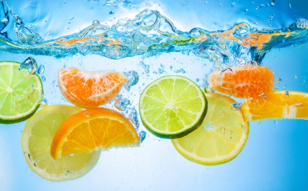 Fruits - lemon, fruits, water, orange, lime, drops