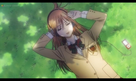 Beauty in Vain - pretty, anime, female, maiden, lying, grass, uniform, ribbon, nice, sleeping, chihaya, anime girl, laying, beautiful, girl, beauty, lovely, brown hair, sweet, school uniform, sleep, lady, lay