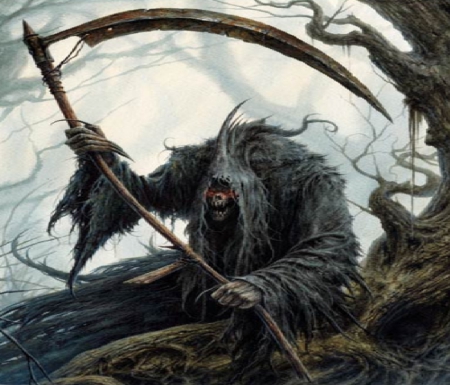 The Reaper - scythe, grim reaper, fantasy, woods