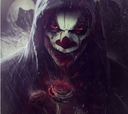 EVIL - joker, red, rain, evil, blood, rose, cg