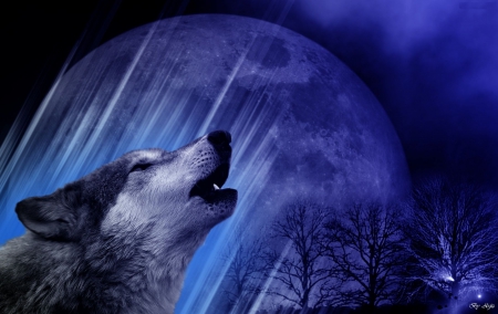 Wolfmoon - predator, artwork, night, howl, howling, wolves