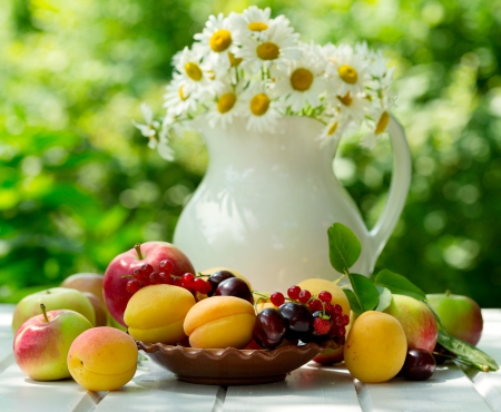 Fruits - bokeh, fruits, splendor, flowers, daisy, daisies