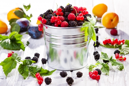 Fruits - pretty, bucket, fruits, delicious, colors