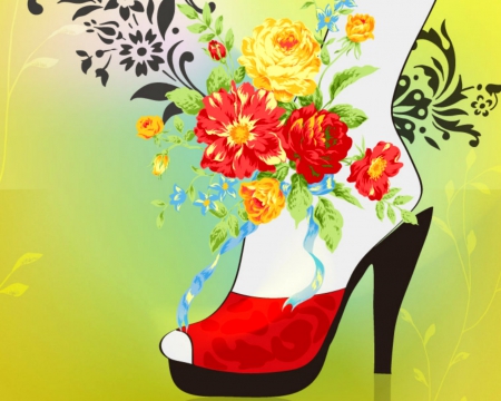 Beautiful art - flowers, vector, art, shoe