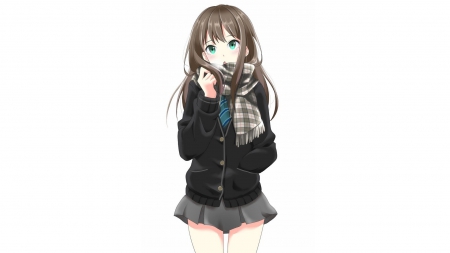 |ÆœÎ±ÑÐ¼Ñ‚Ð½| - cute, rin, beautiful, sweet, scarf, coat, anime, shy, girl, shibuya, skirt, lovely, long brown hair, wonderful