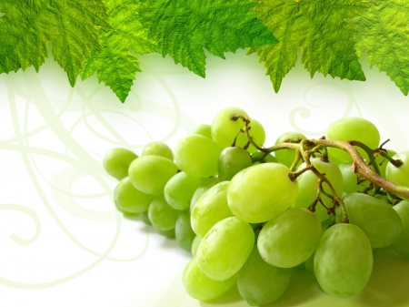 Green grapes - vine leaves, green, grapes, fruit