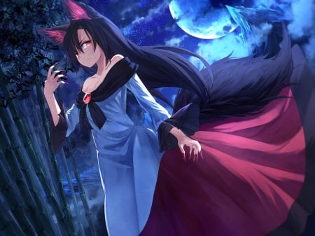 Imaizumi Kagerou - cg, game, kitsune, anime, touhou, girl, night, long hair