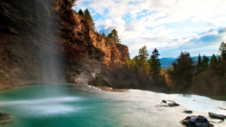 Waterfall At Fairmont Hot Springs, Canada - forest, beautiful, clouds, british columbia, waterfall, creek