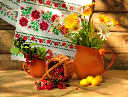 Still life - nature, abstract, basket, flowers