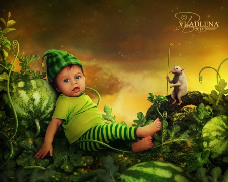 my Fabulous Friend - fantasy, abstract, boy, green