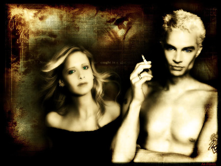 Buffy and Spike - white, love, dark, forbidden, vampire, black, caught