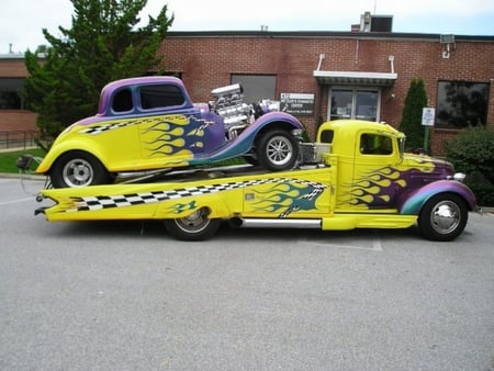 1934 Ford 5 Window Coupe Gasser - hotrod, yellow, purple, flames, ford