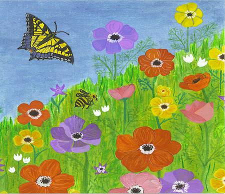 Summer Dreams - flowers, summer, butterfly, grass, art