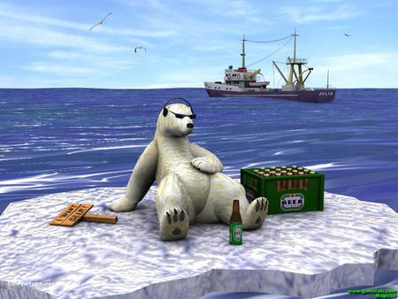 Funny PolarBear - black, ice, beer, white, water, ships, ocean