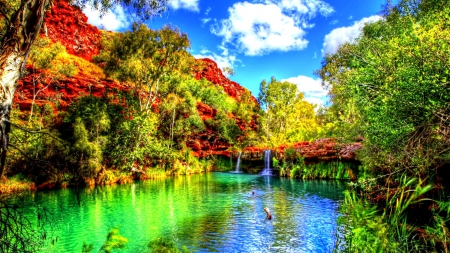 Beautiful pool in a desert - colors of nature, sky clouds, paradise, water, plants, nature, forces of nature, desert, splendo, pool