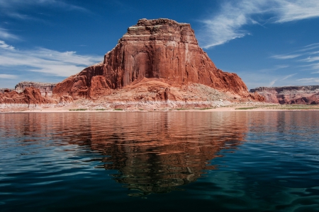 * Beautiful red mountains and blue lake * - lake, mountains, nature, red