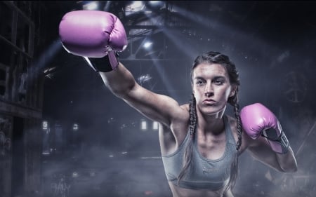 ♥ - boxing, woman, girl, creative, pink, gloves