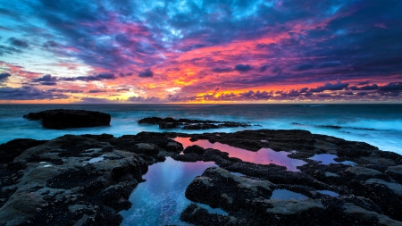 * Colorful sunset * - nature, ocaen, colorful, sunset, rocks