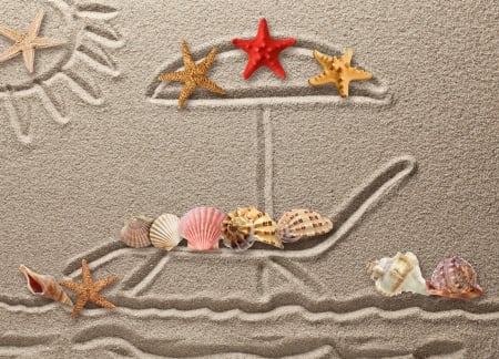 ♥Sand♥ - starfish, drawing, seashells, texture, sand