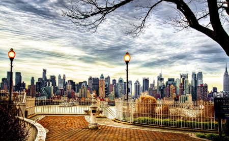 New York - central park, river, city, bridge