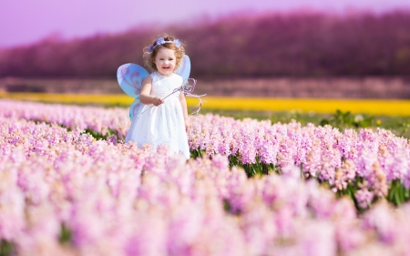 Little Fairy ♥ - photography, girl, pink, sweet, child, flowers, wings, butterfly, fairy, cute, field