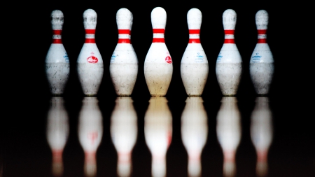 Bowling Pins - bowling pins, lane, reflection, pins, bowling