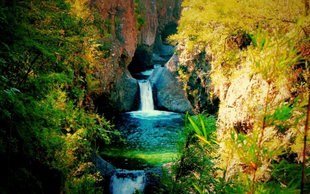 Radal Siete Tazas National Park - waterfalls, caves, beautiful, lagoons, Maule Region, Central Chile, gorge, foliage