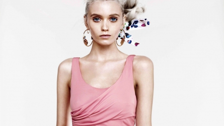 Abbey Lee - earing, white, dress, beauty, pink