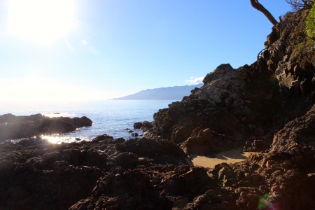 rocky coast - coromandel, beach, bluewater, rocks, sun