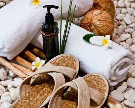 Spa - towel, slippers, stones, spa