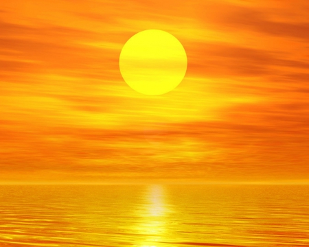 Golden sunset - sea, sunset, nature, sky