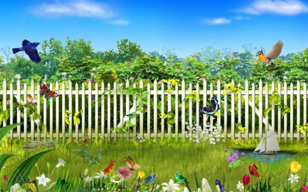 Beautiful day - flowers, plants, fence, grass