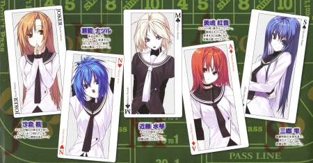 Gambling Girls - mishima, senou, akane, kampfer, kaede, mikoto kondou, shizuku, anime, transgender, natsuru, anime girls, akane mishima, shizuku sangou, mikoto, kondou, anime transgender, school uniform, sangou, kaede sakura, sakura, natsuru senou