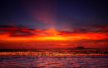 Red sky - nature, sky, beach, clouds