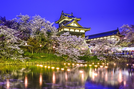 Koriyama Castle, Japan - lake, sky, trees, water, reflection, japan, castle, koriyama castle, splendor, architecture, flowers, lights