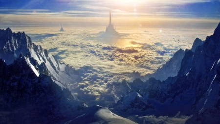 The Sky Cities - cgi, landscape, mountian, sci-fi, 3d