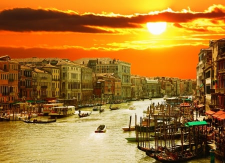 â™¥Veniceâ™¥ - sunset, italy, gondola, venice