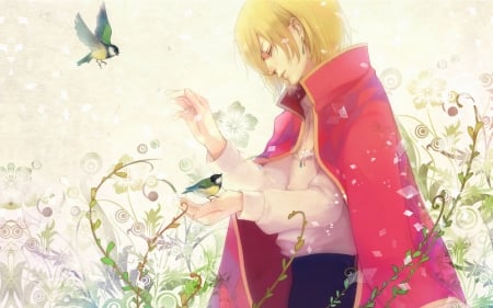 Howl - bird, anime, wizard, man, manga, fantasy, red, art, Howl s moving castle