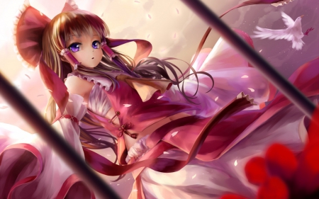 Hakurei Reimu - Hakurei Reimu, manga, anime, touhou, purple, girl, kachayori, pink