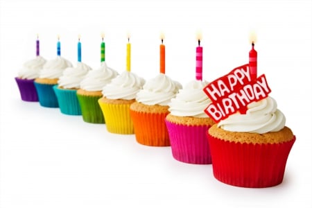 â™¥Birthday Cupcakesâ™¥ - colorful, cupcake, birthday, happy