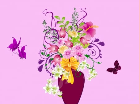 Vase Of Colour - flowers, colourful, vase, full