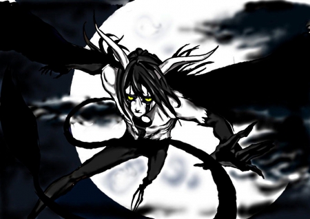 Ulquiorra,running - moon, full, shines, behind