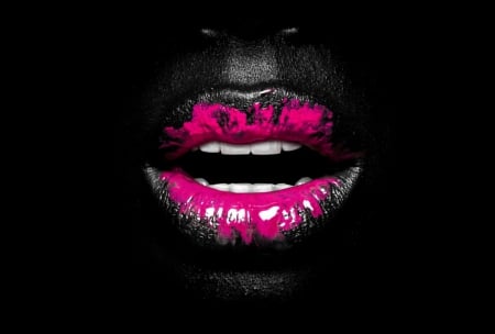 Dark love - mouth, black, lips, teeth, dramatic, pink, lipstick