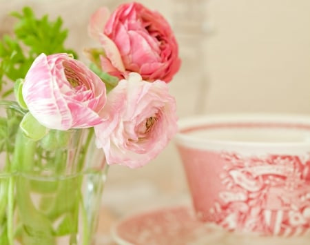 With Love - tea, with love, petals, pink, tea time, flowers, nature, pink flowers, cup